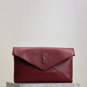 Saint Laurent Envelope Leather Clutch Bag in Red