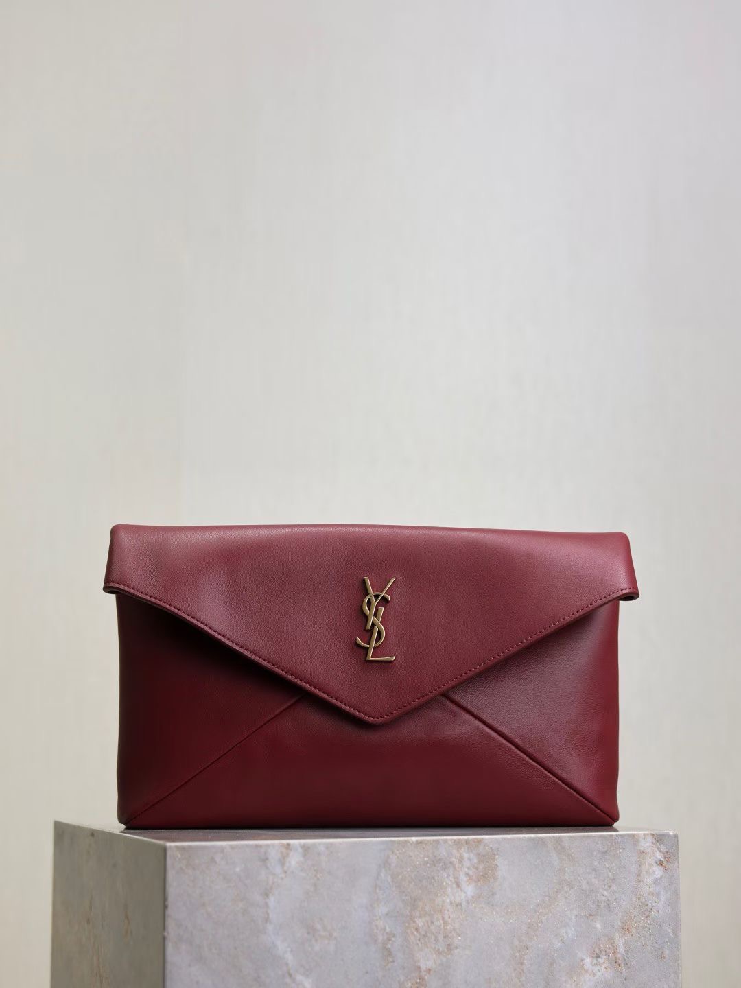 Saint Laurent Envelope Leather Clutch Bag in Red