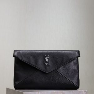 Saint Laurent Envelope Leather Clutch Bag in Black
